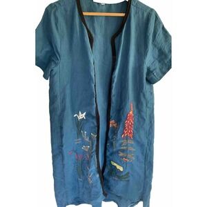 Women's Embroidered Linen Open Front Duster/ Robe/Coverup Kimono Boho Medium